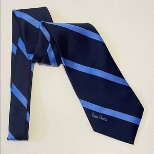 Vintage PIERRE CARDIN Navy & Light Blue Striped Tie Preppy Business Office